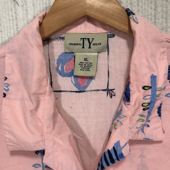 TY Wear Pink Cotton Short Sleeve Button Up Shirt XL Whimsical Print - Picture 4 of 7